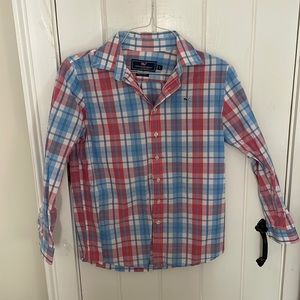 Vineyard Vines Kids Large Button Down Whale Shirt Red White and Blue